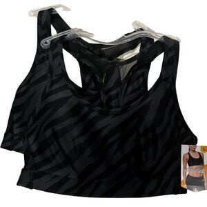 NEW- Avia Sports Bra Breathable Black Zebra Print- 2 Pack- Size Large (12-14)